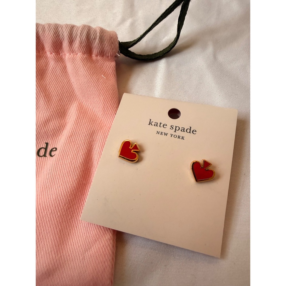 Kate Spade New York Everyday Spade Red Enamel Heart Stud Earrings - Picture 2 of 3